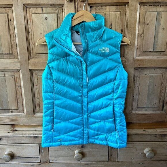 The North Face XS Turquoise Aqua Blue Puffer Vest 550 Goose Down Turquoise‎ - Picture 1 of 9
